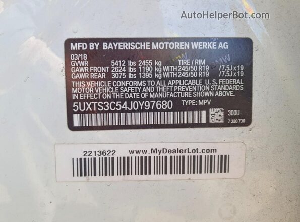 5UXTS3C54J0Y97680 2018 BMW X3 Белый Вид подкапотного пространства