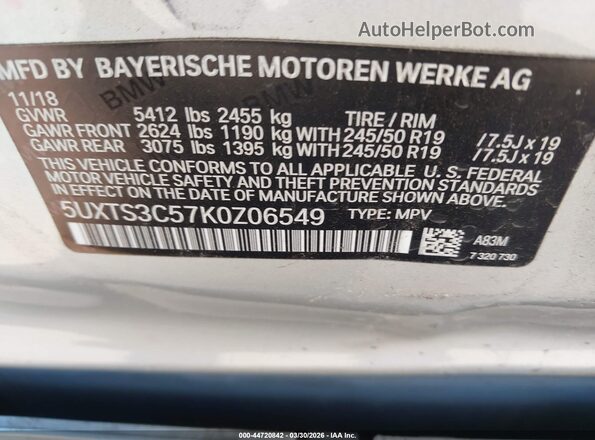 5UXTS3C57K0Z06549 2019 BMW X3 Серебряный Вид подкапотного пространства