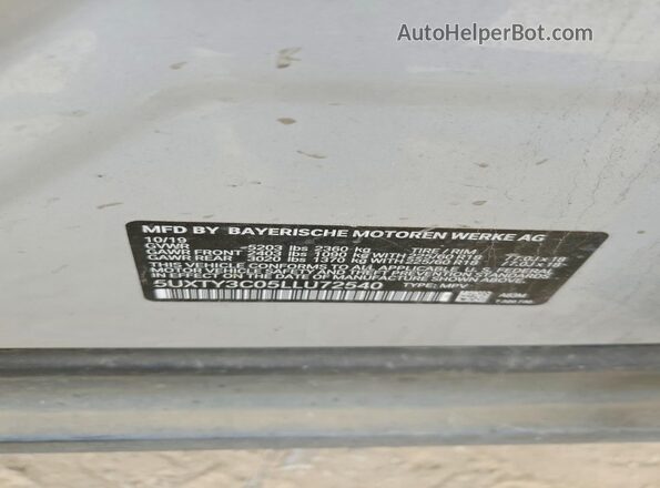 5UXTY3C05LLU72540 2020 BMW X3 Silver Widok wnętrza 360 stopni