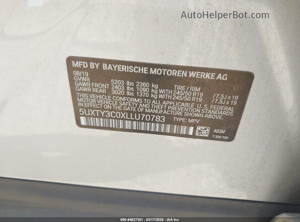 5UXTY3C0XLLU70783 2020 BMW X3 Silver Widok komory silnika