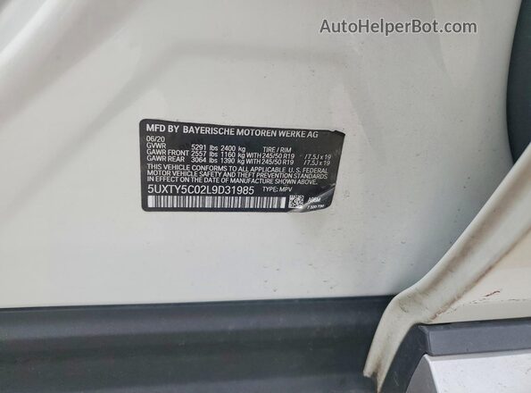 5UXTY5C02L9D31985 2020 BMW X3 White VIN կոդի պիտակի տեսք