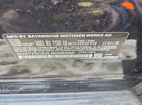 5UXTY5C03L9D66566 2020 BMW X3 Черный Вид наклейки с VIN-кодом