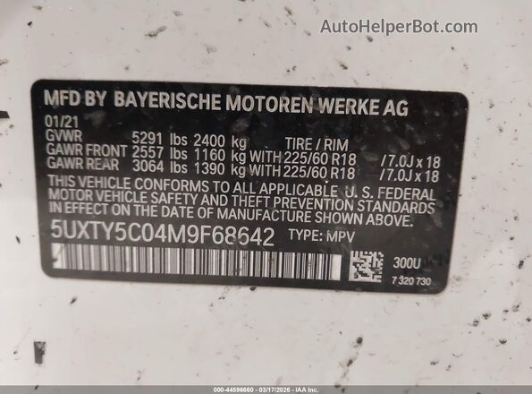 5UXTY5C04M9F68642 2021 BMW X3 Белый Вид подкапотного пространства