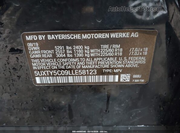 5UXTY5C09LLE58123 2020 BMW X3 Черный Вид подкапотного пространства