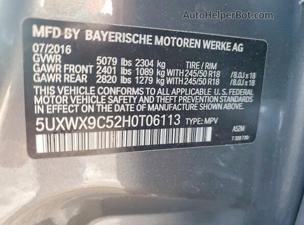 5UXWX9C52H0T06113 2017 BMW X3 Серый Вид наклейки с VIN-кодом