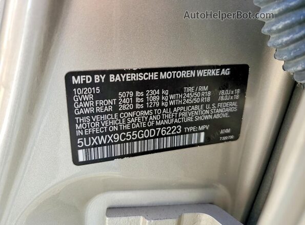 5UXWX9C55G0D76223 2016 BMW X3 Золотой Вид наклейки с VIN-кодом
