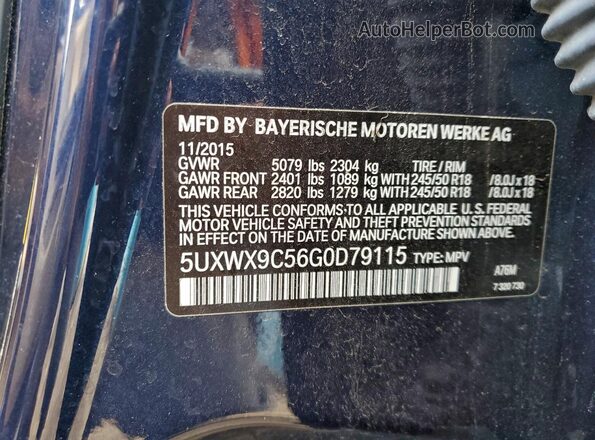 5UXWX9C56G0D79115 2016 BMW X3 Синий Вид наклейки с VIN-кодом