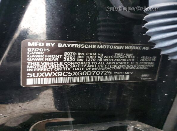 5UXWX9C5XG0D70725 2016 BMW X3 Черный Вид наклейки с VIN-кодом