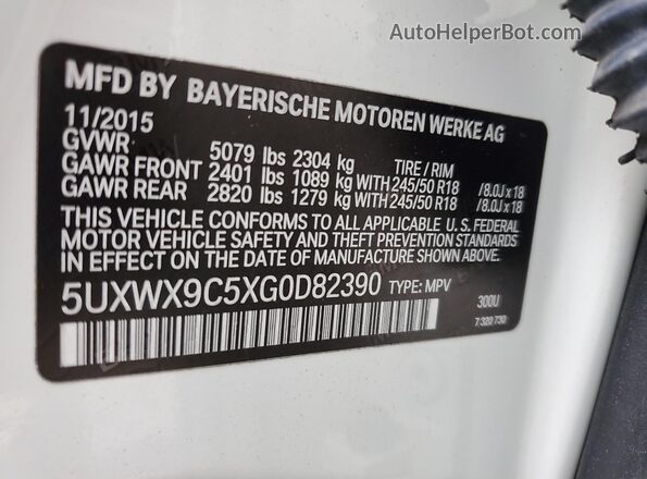 5UXWX9C5XG0D82390 2016 BMW X3 Белый Вид наклейки с VIN-кодом