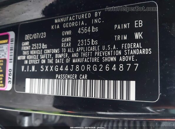 5XXG44J80RG264877 2024 KIA K5 Черный Вид подкапотного пространства