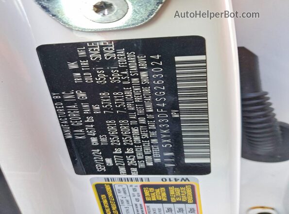 5XYK33DF4SG263024 2025 KIA SPORTAGE White Vista de la etiqueta del VIN