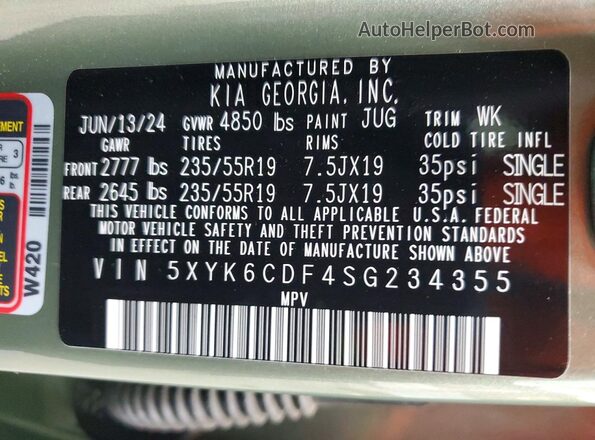 5XYK6CDF4SG234355 2025 KIA SPORTAGE Зеленый Панорамный вид салона 360°