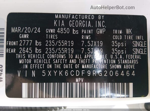 5XYK6CDF9RG206464 2024 KIA SPORTAGE White Widok komory silnika