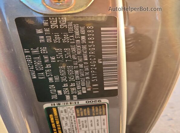 5XYP24GC7RG548388 2024 KIA TELLURIDE Серый Панорамный вид салона 360°