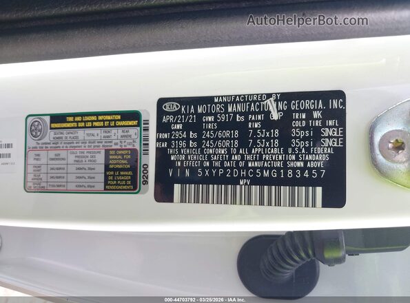 5XYP2DHC5MG183457 2021 KIA TELLURIDE White Engine compartment view