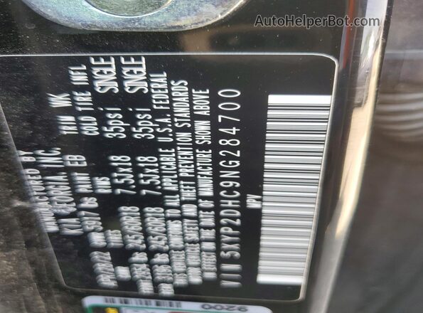 5XYP2DHC9NG284700 2022 KIA TELLURIDE Black Widok naklejki z numerem VIN