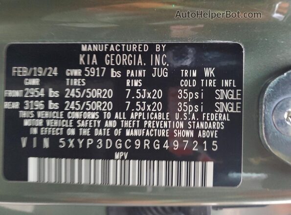 5XYP3DGC9RG497215 2024 KIA TELLURIDE Green Widok wnętrza 360 stopni
