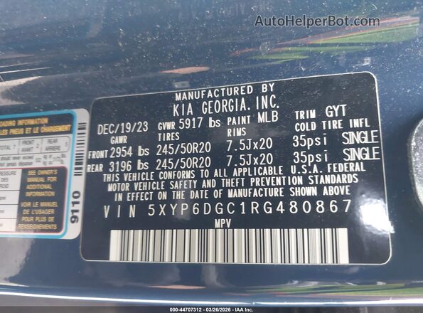 5XYP6DGC1RG480867 2024 KIA TELLURIDE Синий Вид подкапотного пространства