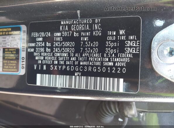 5XYP6DGC3RG501220 2024 KIA TELLURIDE Серый Вид подкапотного пространства