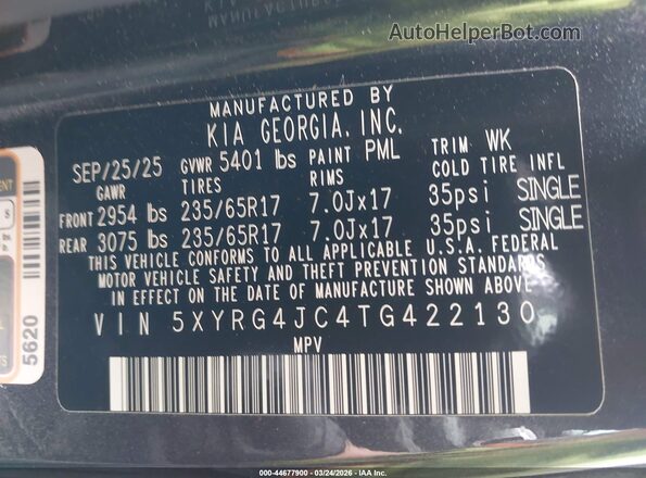 5XYRG4JC4TG422130 2026 KIA SORENTO Черный Вид подкапотного пространства