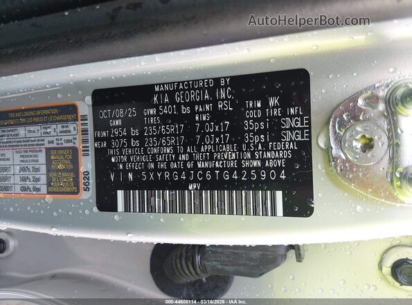5XYRG4JC6TG425904 2026 KIA SORENTO Gray Widok komory silnika