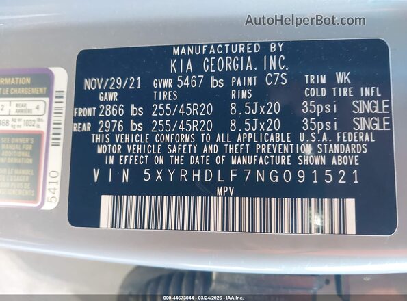 5XYRHDLF7NG091521 2022 KIA SORENTO Gray Widok komory silnika