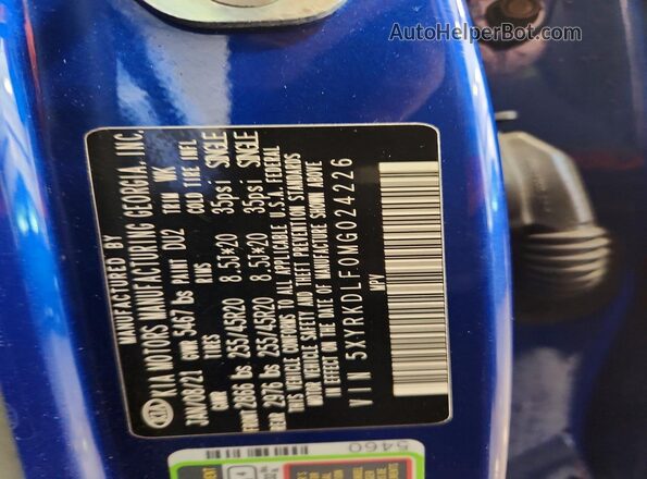 5XYRKDLF0MG024226 2021 KIA SORENTO Blue VIN sticker view