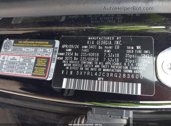 5XYRL4JC3RG283600 2024 KIA SORENTO Black Vista del compartimento del motor