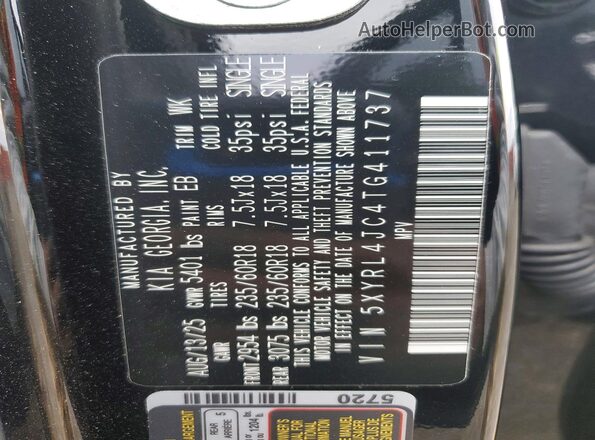 5XYRL4JC4TG411737 2026 KIA SORENTO Black Widok naklejki z numerem VIN