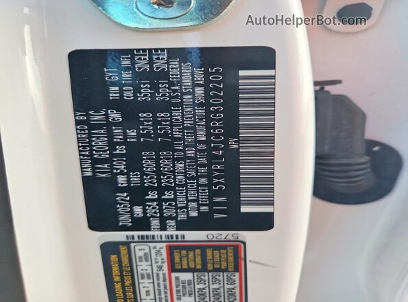 5XYRL4JC6RG302205 2024 KIA SORENTO Белый Панорамный вид салона 360°