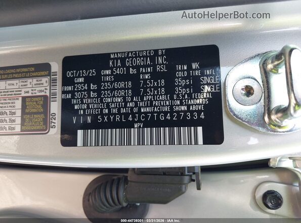 5XYRL4JC7TG427334 2026 KIA SORENTO Light Blue Widok komory silnika