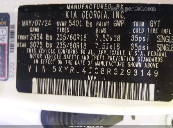 5XYRL4JC8RG293149 2024 KIA SORENTO White Vista del compartimento del motor