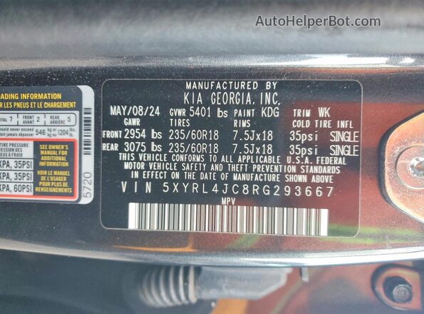 5XYRL4JC8RG293667 2024 KIA SORENTO Gray Вид підкапотного простору