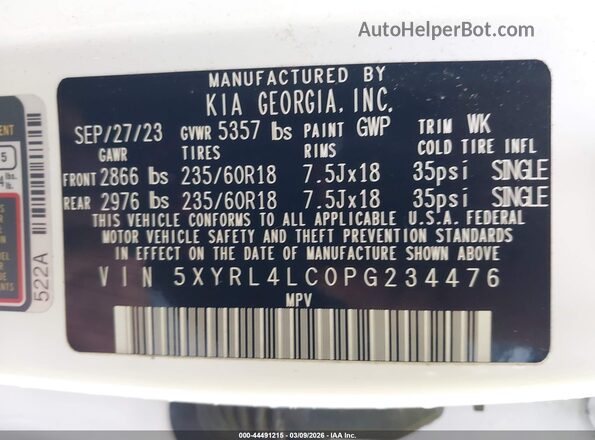 5XYRL4LC0PG234476 2023 KIA SORENTO Белый Вид подкапотного пространства