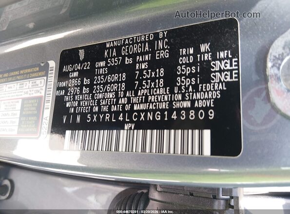 5XYRL4LCXNG143809 2022 KIA SORENTO Blue ძრავის განყოფილების ხედი