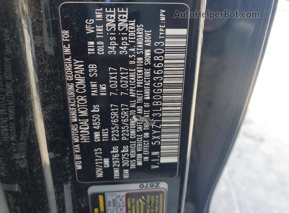 5XYZT3LB0GG366803 2016 HYUNDAI SANTA Черный Вид подкапотного пространства