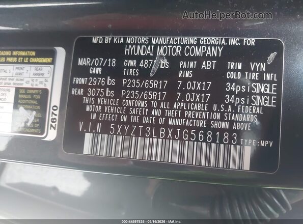 5XYZT3LBXJG568183 2018 HYUNDAI SANTA FE SPORT Серый Вид подкапотного пространства