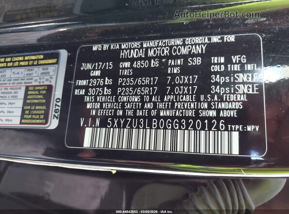 5XYZU3LB0GG320126 2016 HYUNDAI SANTA FE SPORT Черный Вид подкапотного пространства