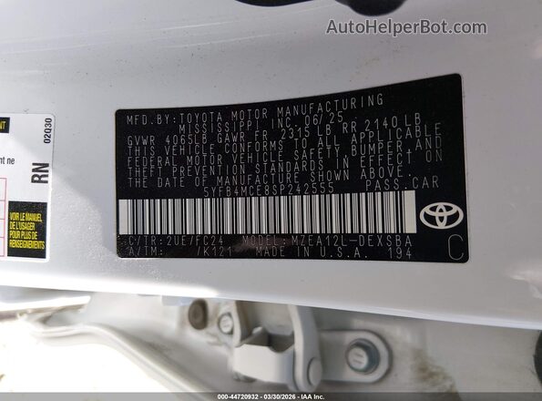 5YFB4MCE8SP242555 2025 TOYOTA LL Белый Вид подкапотного пространства
