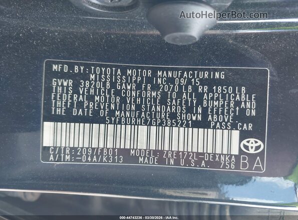 5YFBURHE7GP385221 2016 TOYOTA LL Black Widok komory silnika