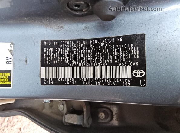 5YFEPMAE6MP183662 2021 TOYOTA LL Blue Vista del compartimento del motor