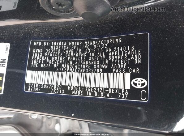 5YFEPMAE7NP332789 2022 TOYOTA LL Black Engine compartment view