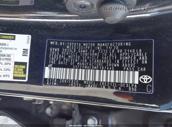 5YFEPMAE8MP187440 2021 TOYOTA LL Black Vista del compartimento del motor