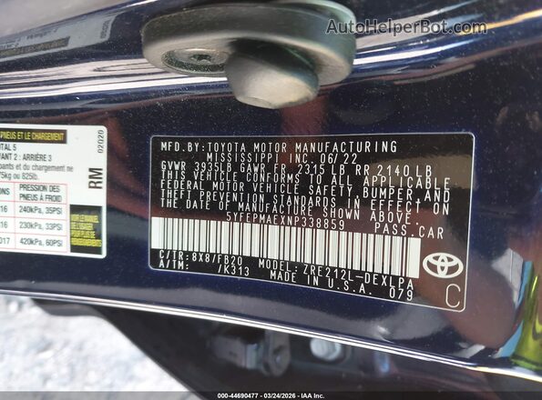 5YFEPMAEXNP338859 2022 TOYOTA LL Dark Blue Вид підкапотного простору
