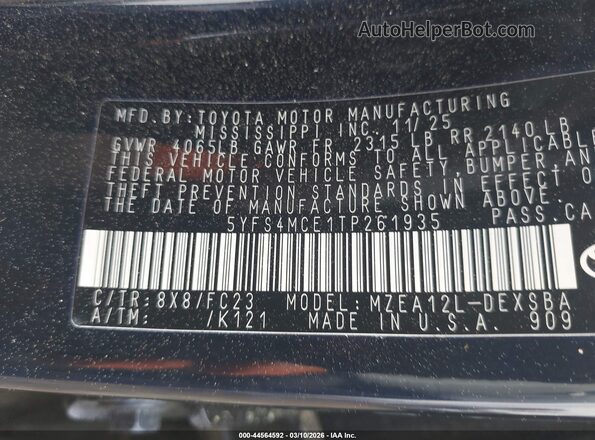 5YFS4MCE1TP261935 2026 TOYOTA LL Blue Շարժիչի բաժամունքի տեսք
