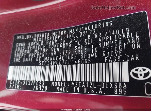 5YFS4MCE7PP146665 2023 TOYOTA LL Maroon Вид підкапотного простору