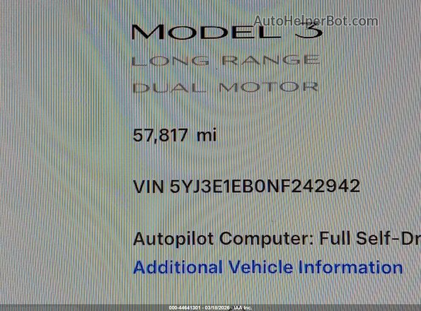 5YJ3E1EB0NF242942 2022 TESLA MODEL 3 Серый 