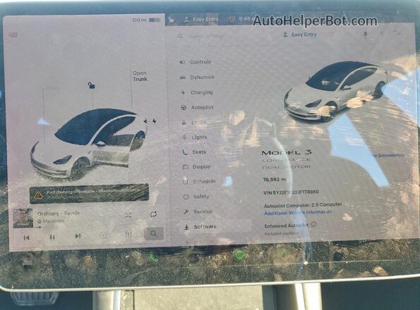 5YJ3E1EB3JF178860 2018 TESLA MODEL Белый Вид щитка приборов