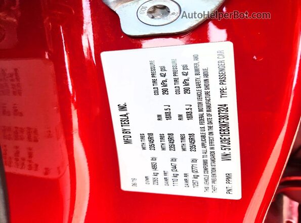 5YJ3E1EB3KF387324 2019 TESLA MODEL Red Вид підкапотного простору