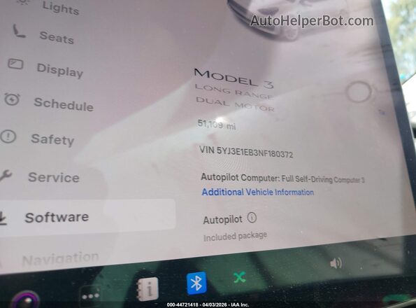 5YJ3E1EB3NF180372 2022 TESLA MODEL 3 Белый 